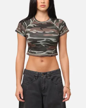 XXIII Women's Boiler Room Crop T-Shirt Washed Green Camo UV resistant