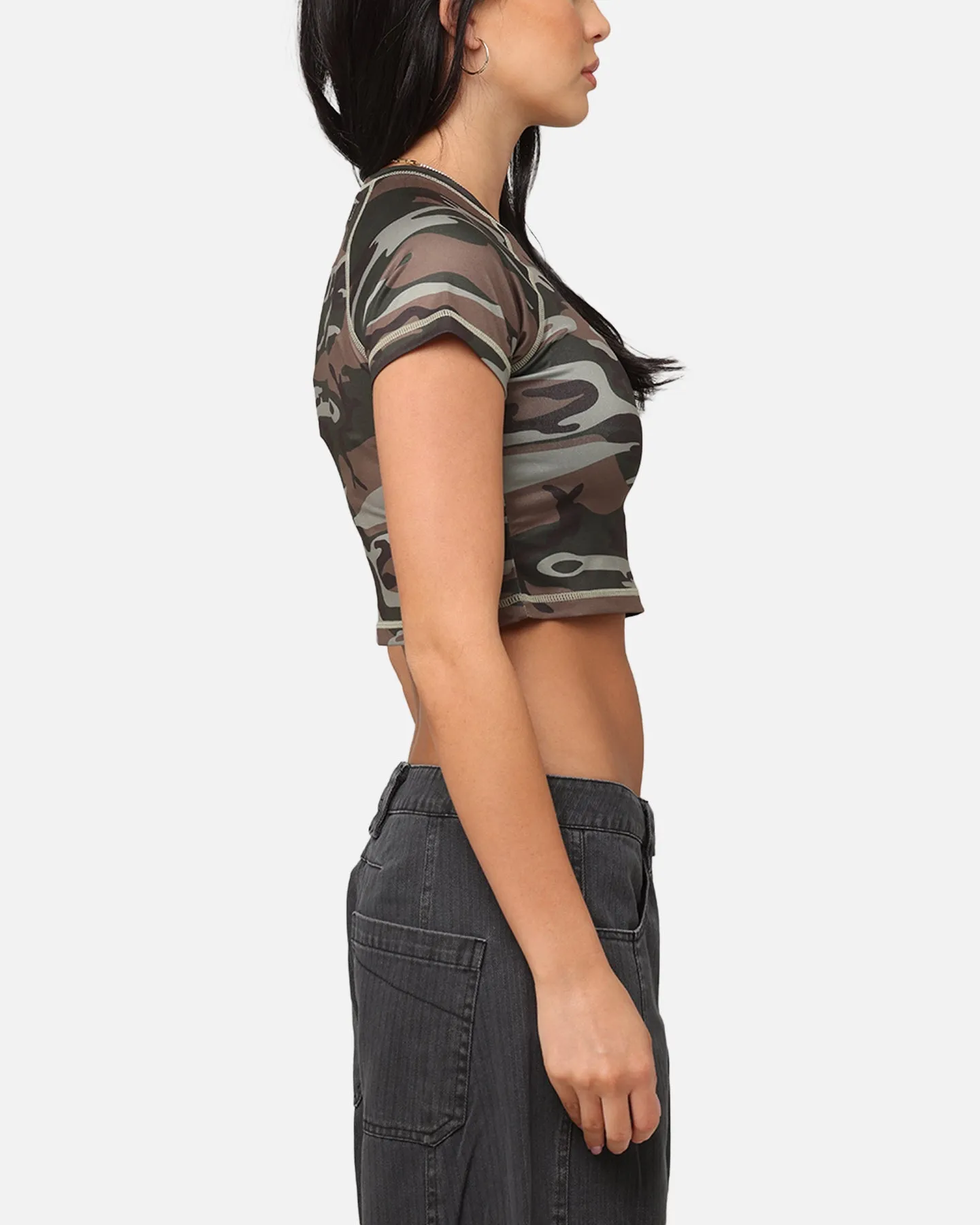 Trendy Comfort Fit ReinforcedNeckline XXIII Women's Boiler Room Crop T-Shirt Washed Green Camo