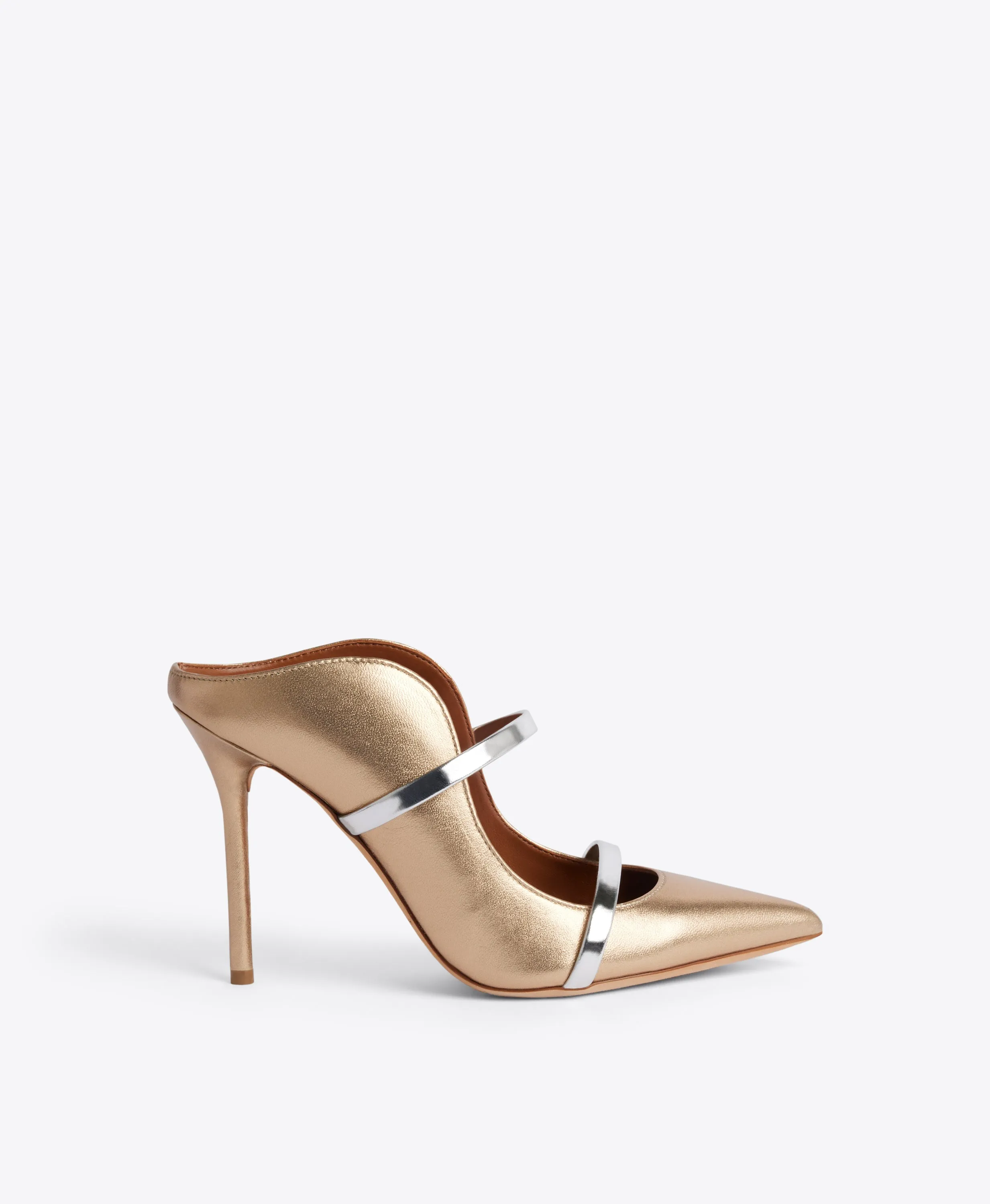 Comfortable Soles Maureen 100 Gold & Silver Leather Mules