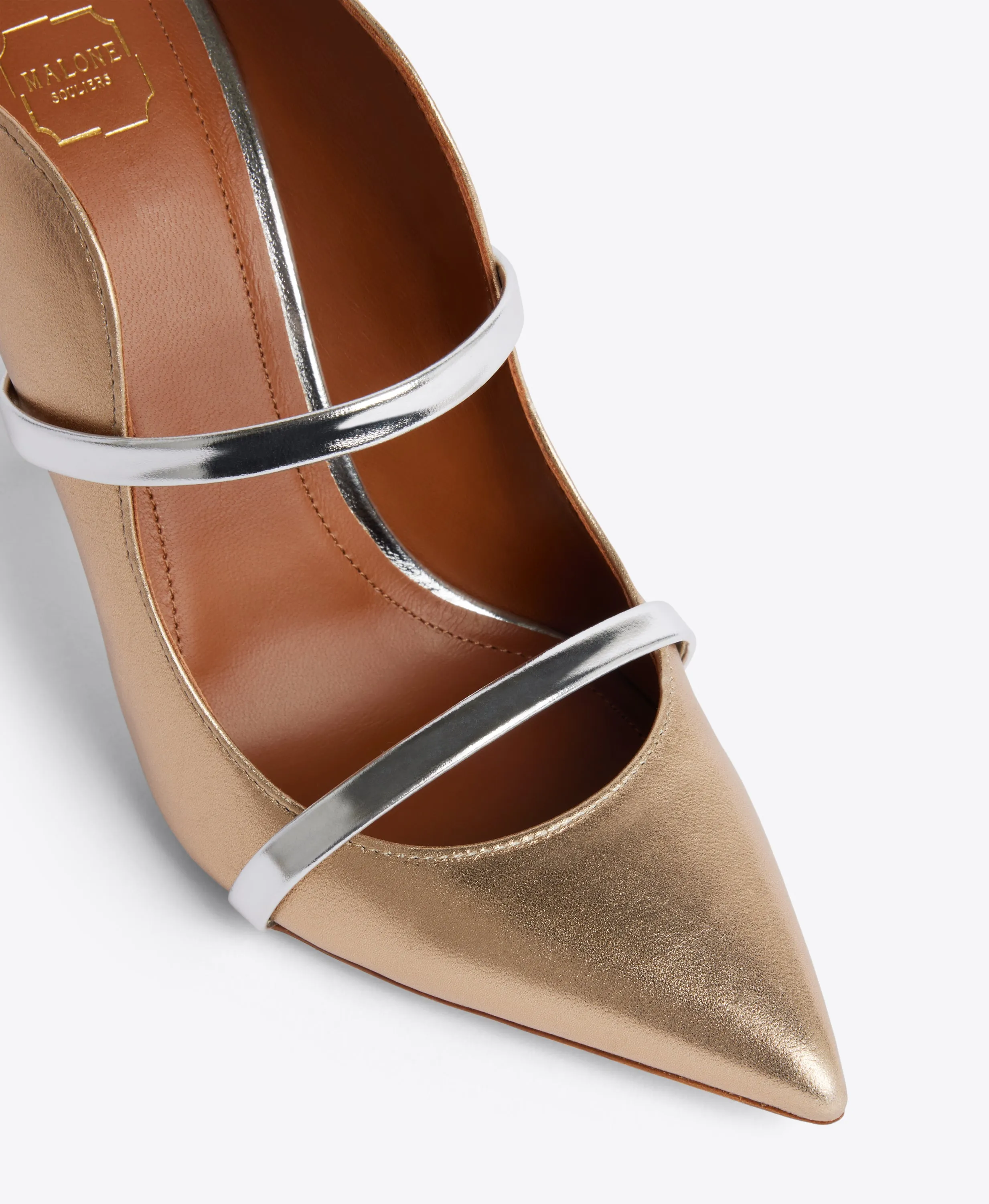 Timeless Vibe Pointed Heels Maureen 100 Gold & Silver Leather Mules