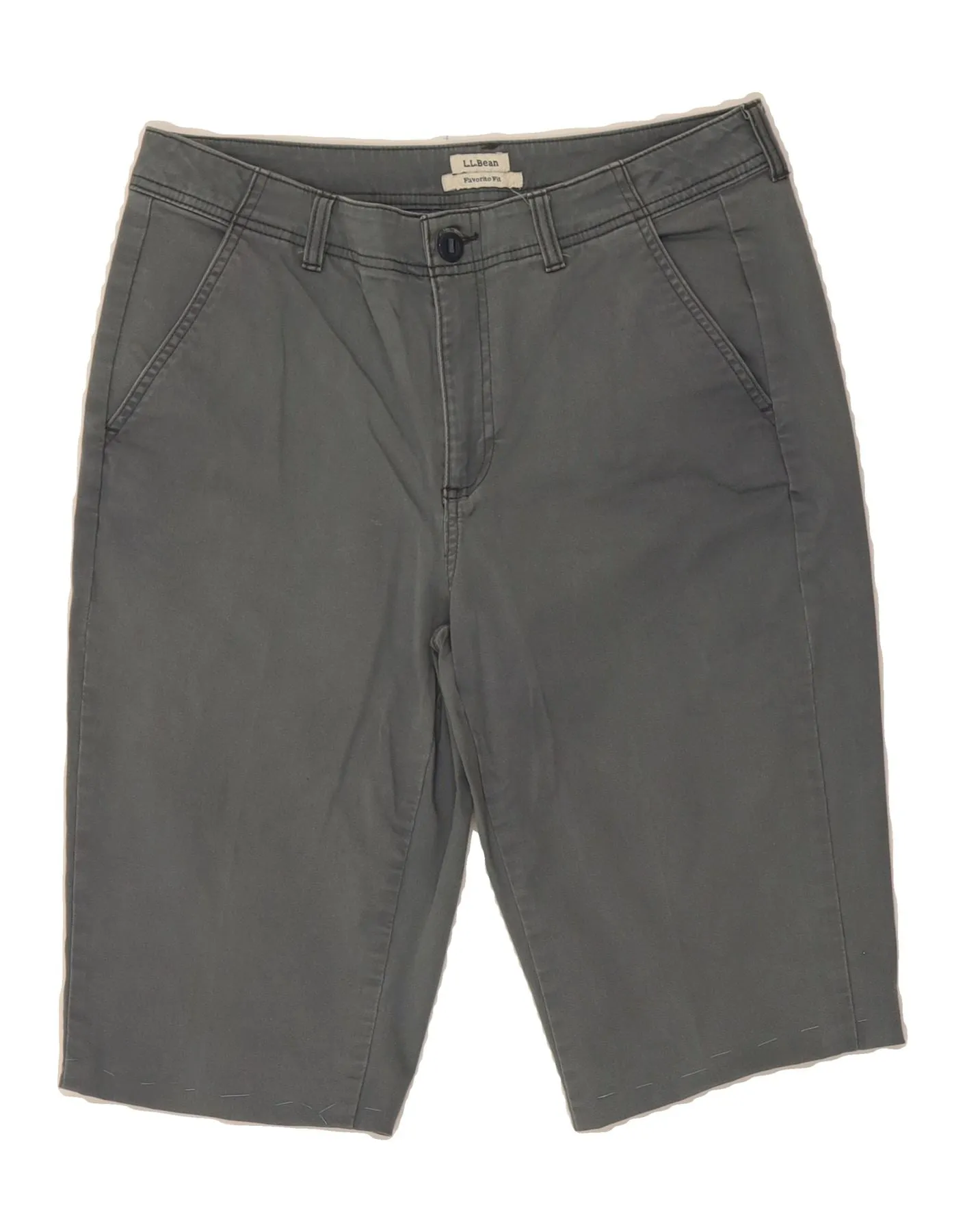 L.L.BEAN Womens Favorite Fit Bermuda Chino Shorts US 10 Large W32  Grey Flexible Wear