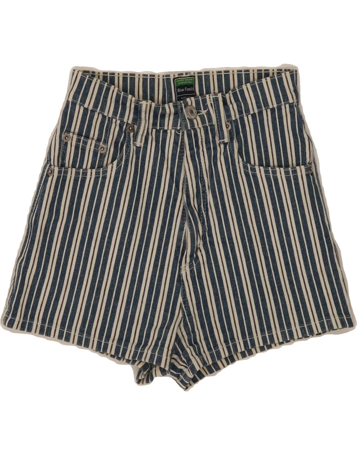 QuickDryTechnology checked shorts BENETTON Womens High Waist Denim Shorts IT 40 Small W22  Blue Striped