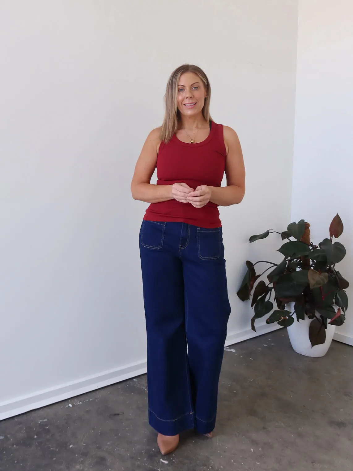 Soft Touch Material Charlee Tank - Burgundy