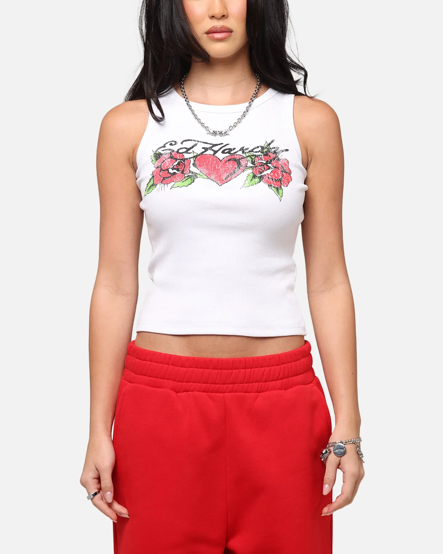Ed Hardy Women's Rose Tank Top White fire - resistance test passed Lightweight Weave