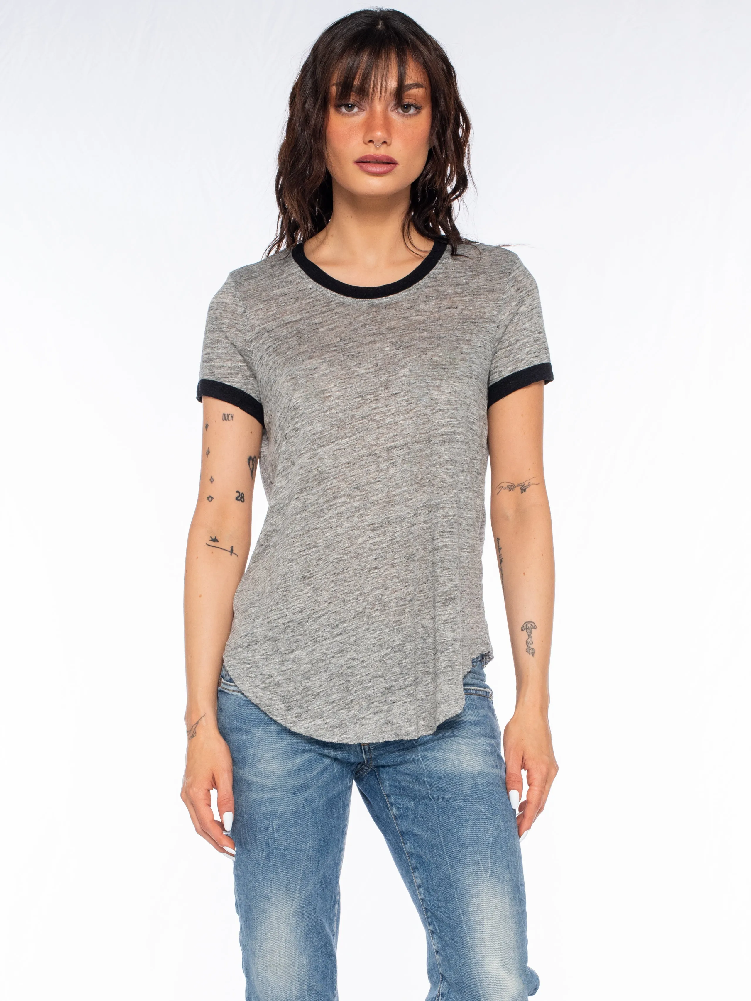 Linen S/S Ringer Shirttail Pullover
