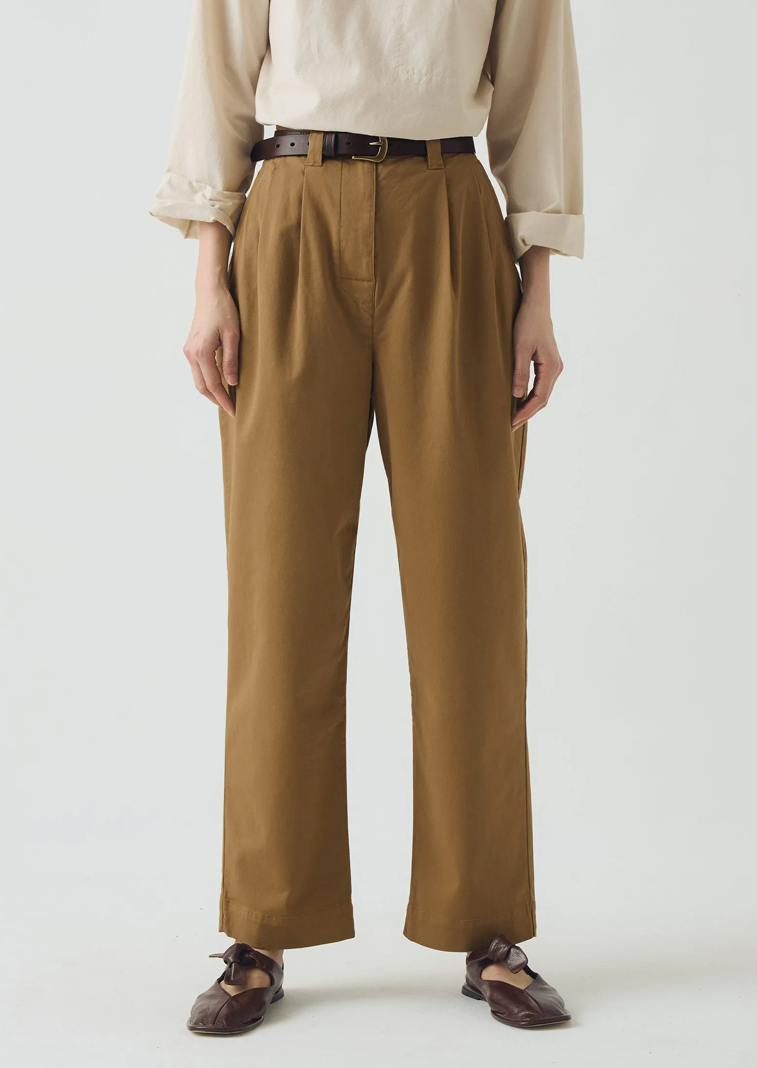 Daily Wear Reinforced Seams Cotton Pleat Front Pants | Warm Sand
