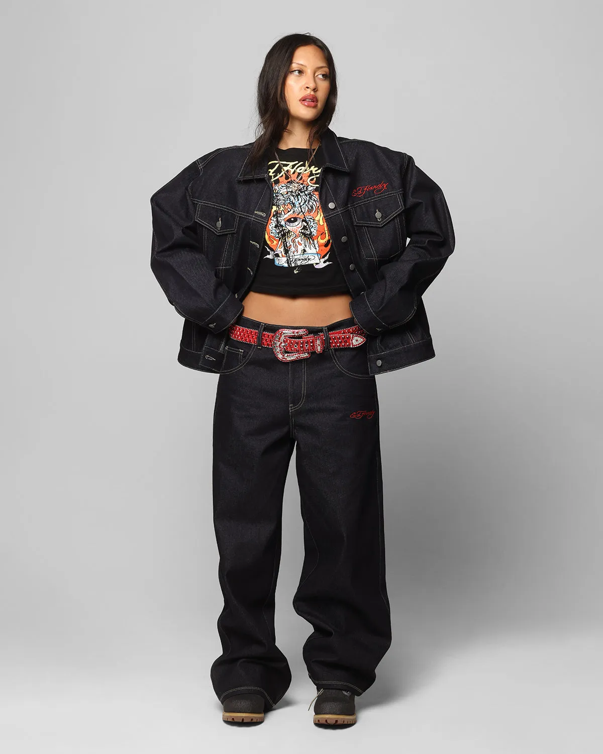 Ed Hardy Denim Jacket Raw Indigo Cozy Jacket Passion
