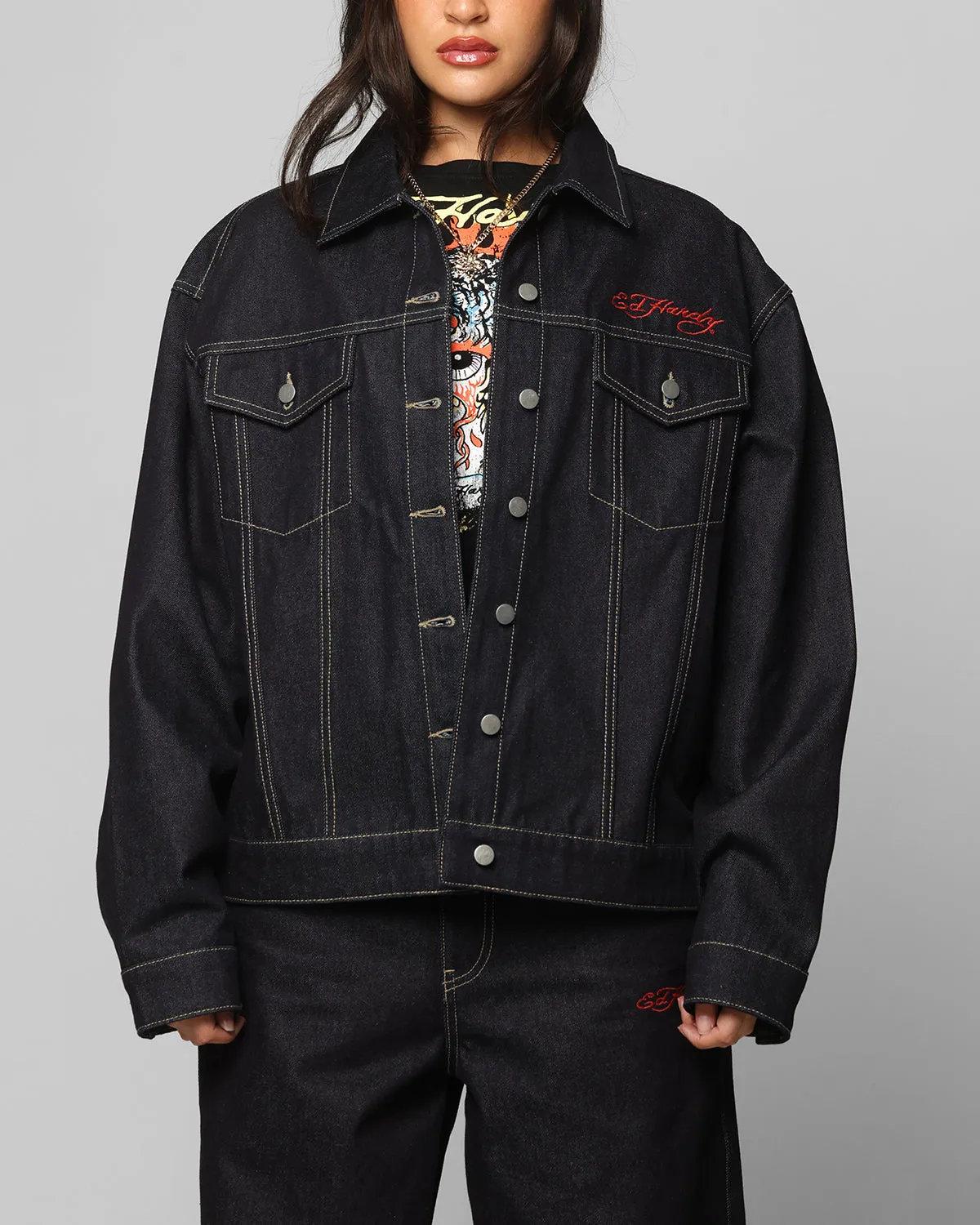 Ed Hardy Denim Jacket Raw Indigo Core Vent Zones