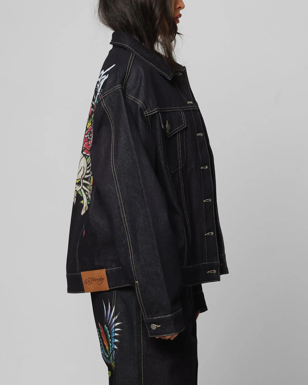 Ed Hardy Denim Jacket Raw Indigo Abrasion Resistant Material