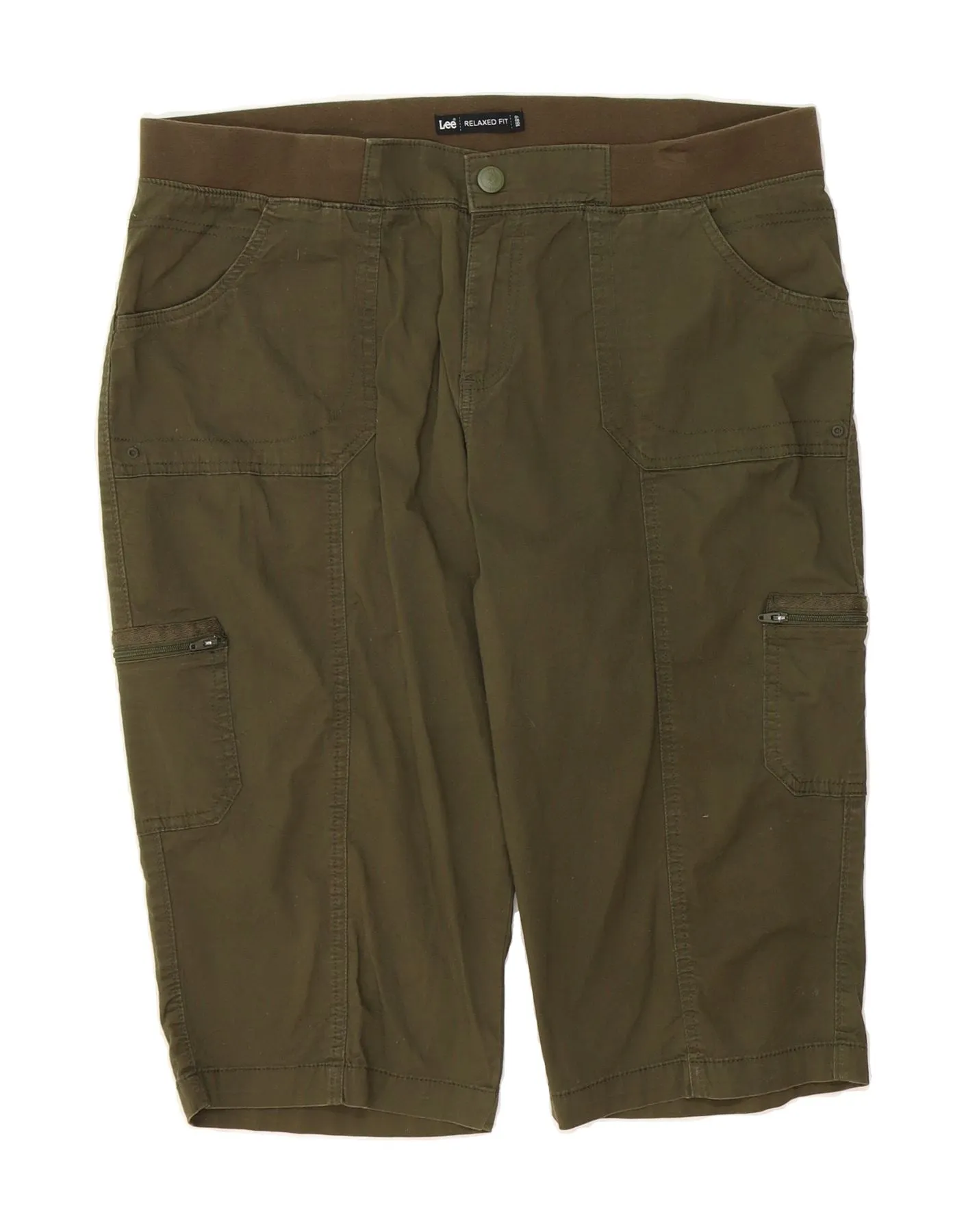 Breathable Waist Workwear LEE Womens Relaxed Fit Cargo Shorts US 16 2XL W38  Green Cotton