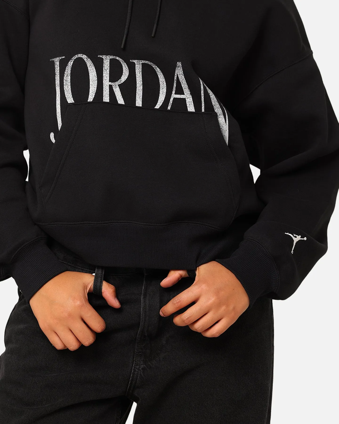 Jordan Women's Brooklyn Fleece Pullover Hoodie Black/Sail Cheetah like Hidden Pocket