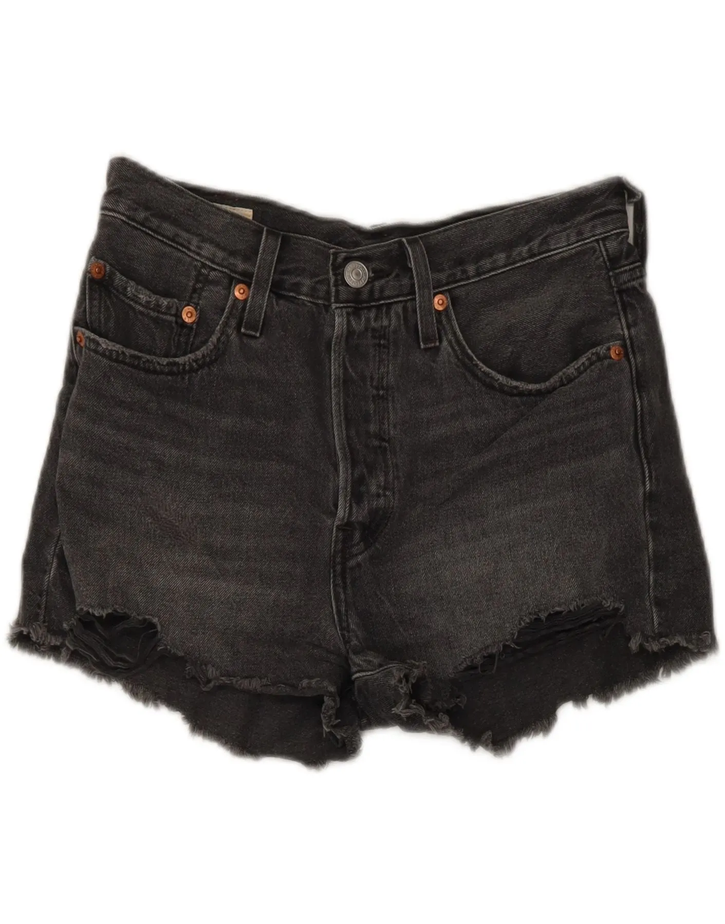 LEVI'S Womens 501 Denim Shorts W26 Small Grey Cotton Multi Pocket Design Fade Resistant Material