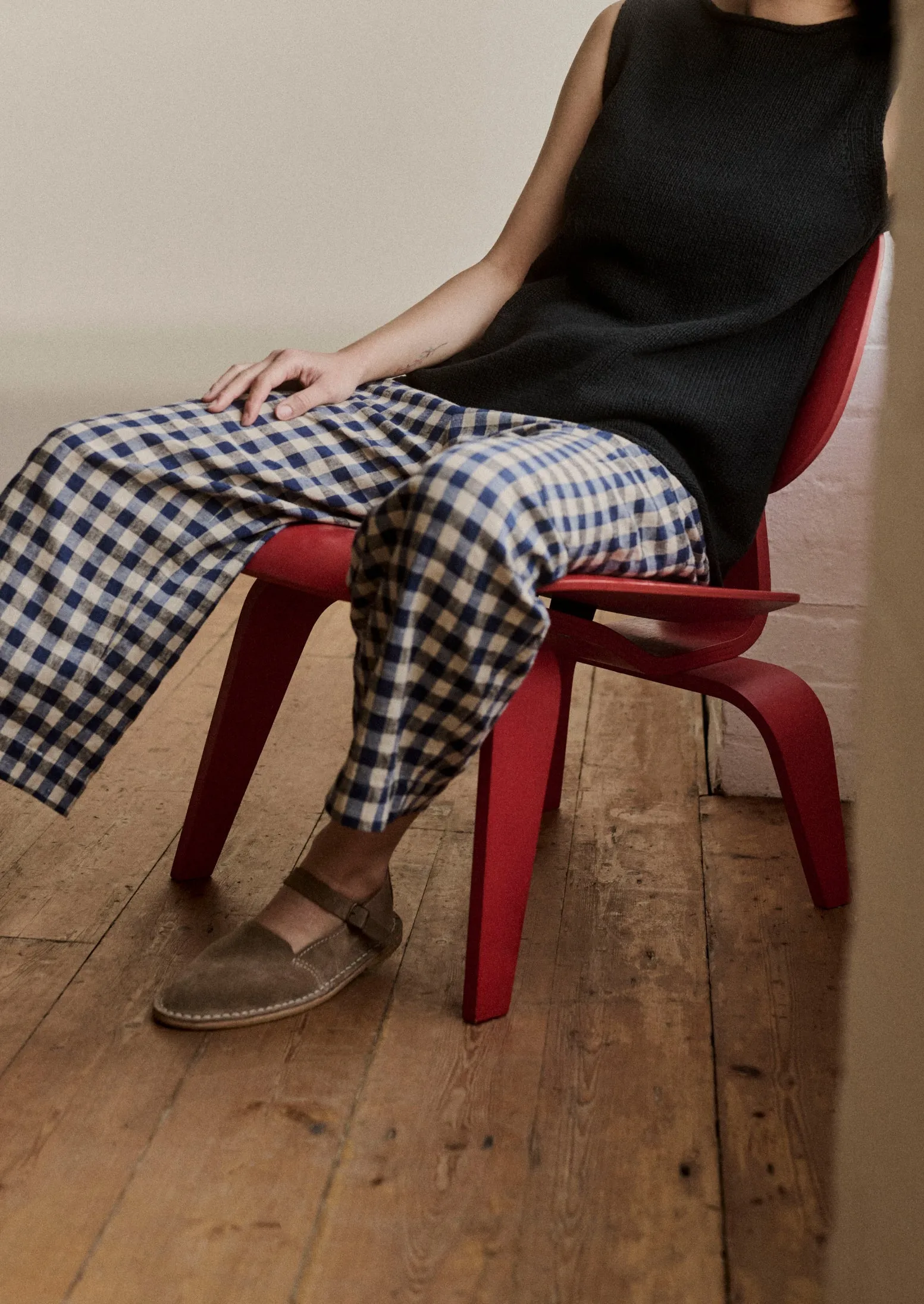 Elastic Free Cuffs Comfort Flex Gingham Linen Cotton Patch Pocket Pants | Denim Blue