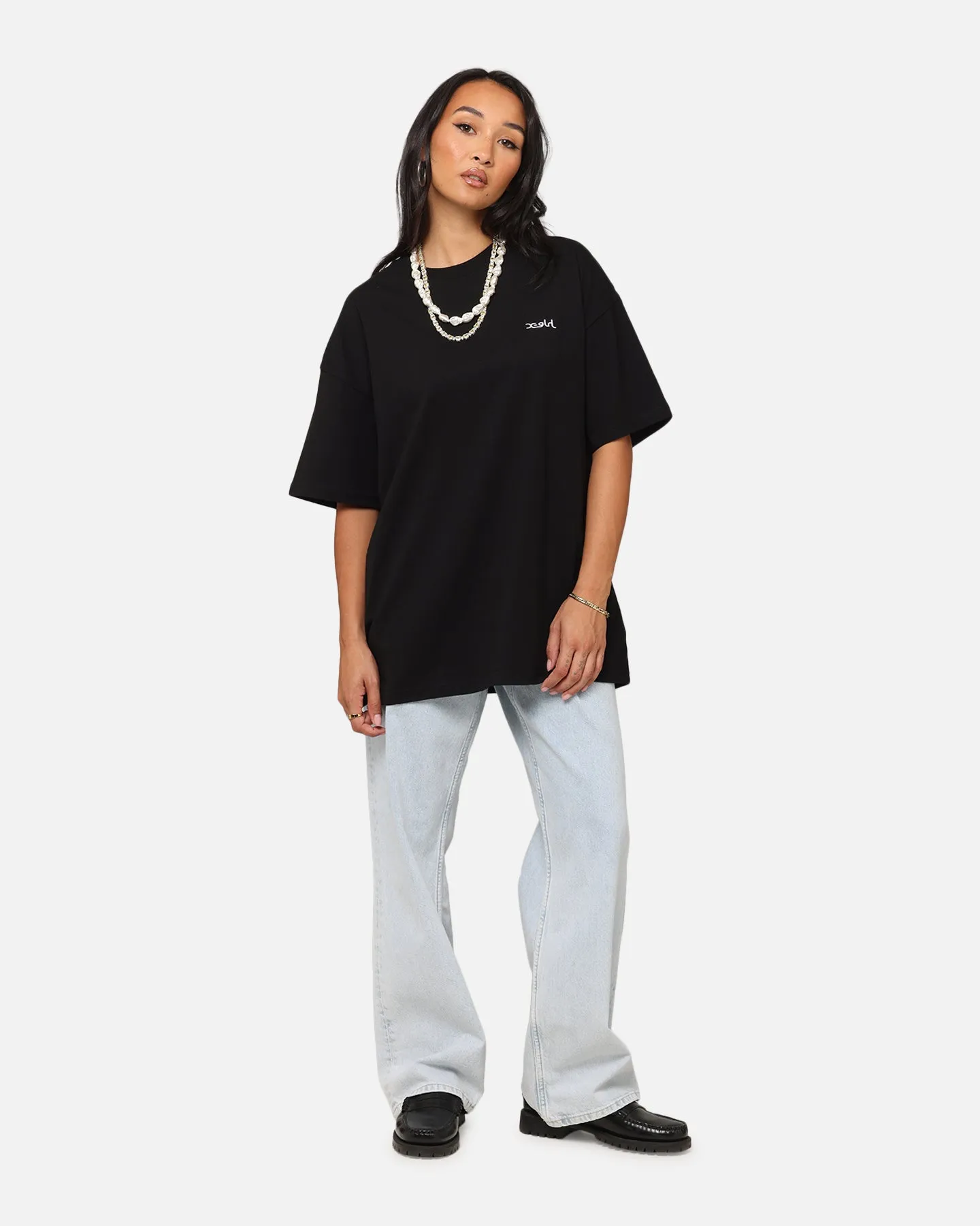 X-Girl Women's Strawberry Relaxed T-Shirt Black Casual Outfit Breathable Layer