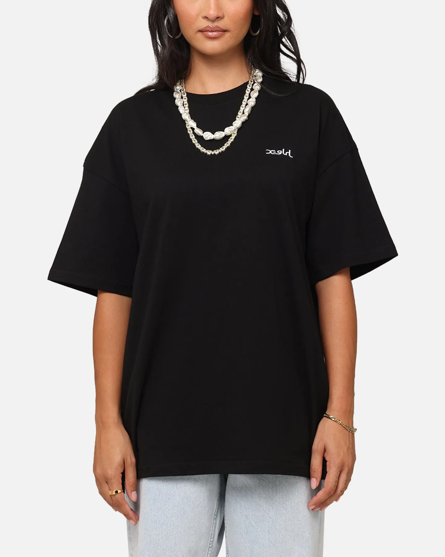 X-Girl Women's Strawberry Relaxed T-Shirt Black Sporty Fashion shopping