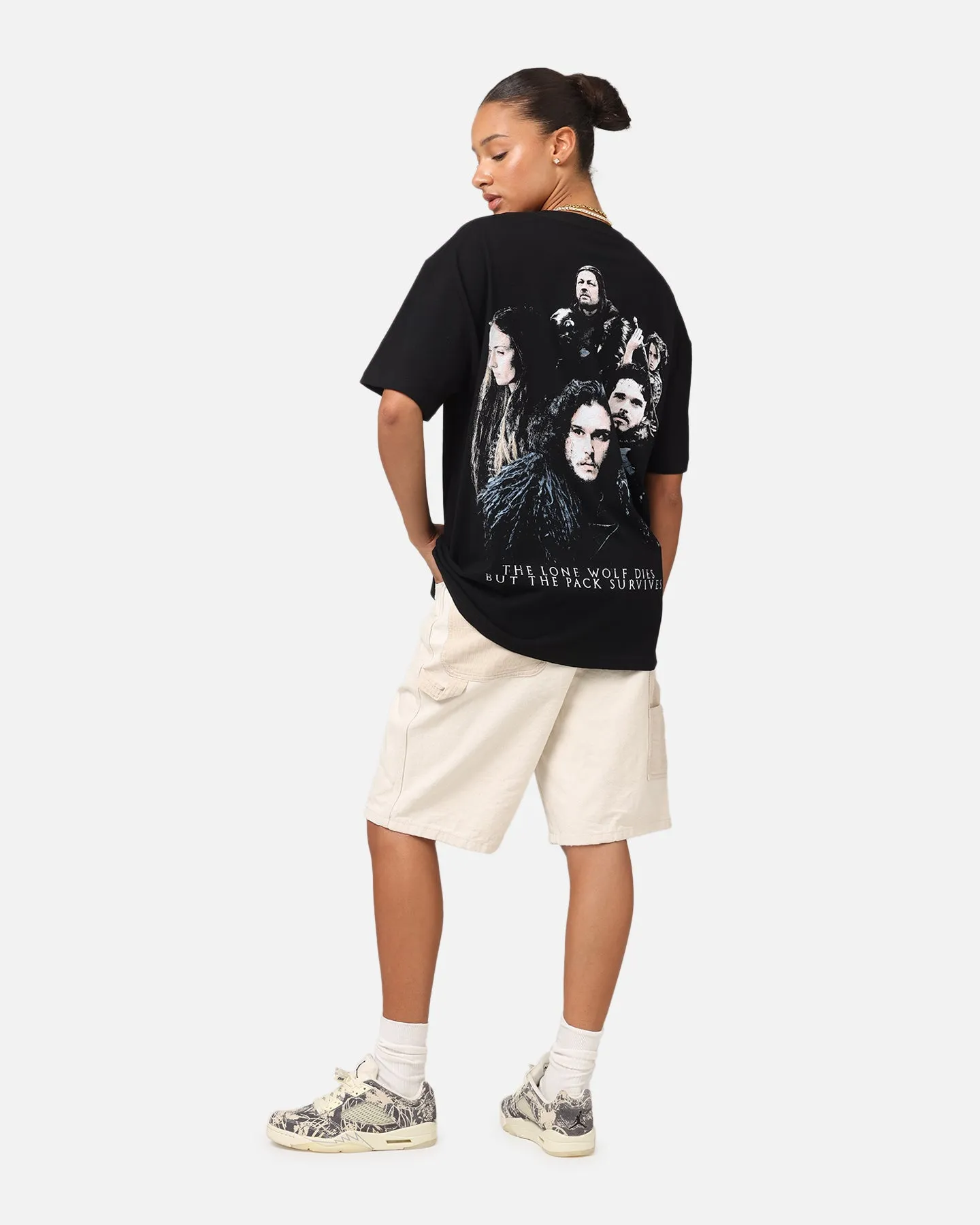 Cozy and Light Eco Friendly Dye Goat Crew X Game Of Thrones Jon Snow Heavy T-Shirt Black