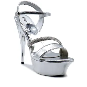 Smooth Surface Leather Heeled Sandals Silver Bridal Sandal 066703