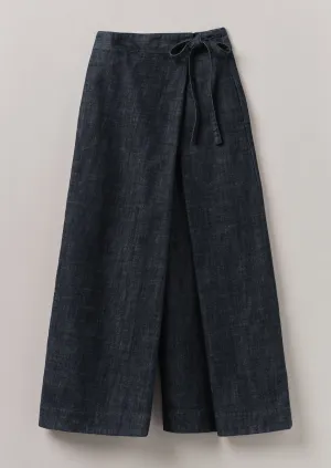 Romantic Vibe Hypoallergenic fabric Pleated Wrap Denim Culottes | Indigo