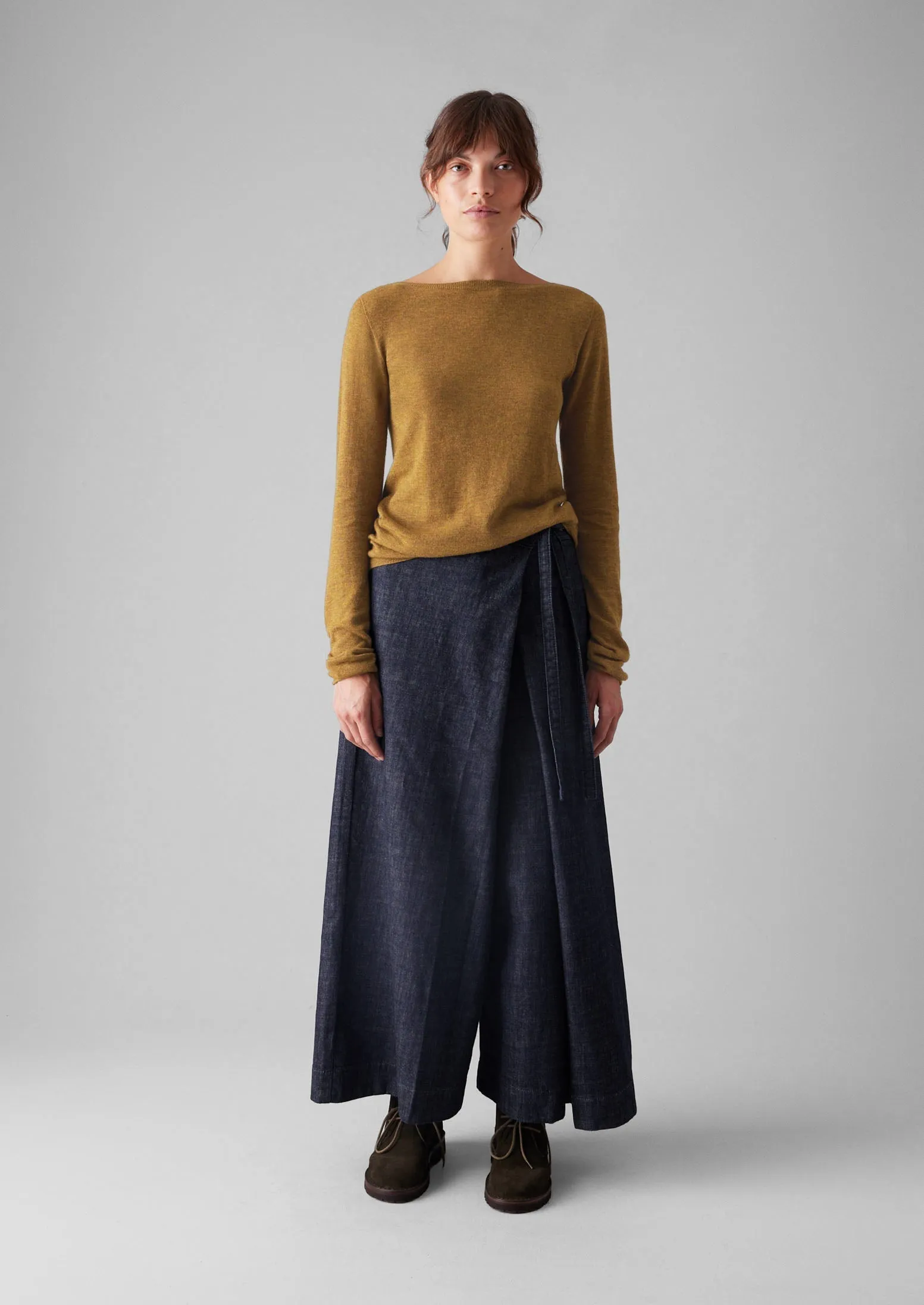 Natural Mood Pleated Wrap Denim Culottes | Indigo