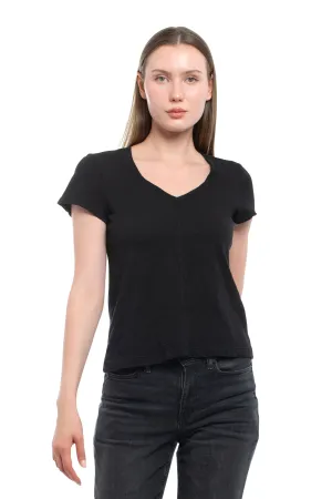 Travel convenience Slim Deep V-Neck Rib Back Tee