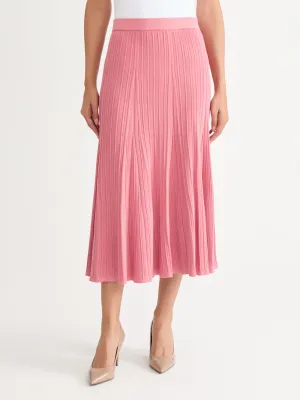 Flared Ribbed Soft Knit Midi Skirt, Honey Suckle - True Fit Side Pockets