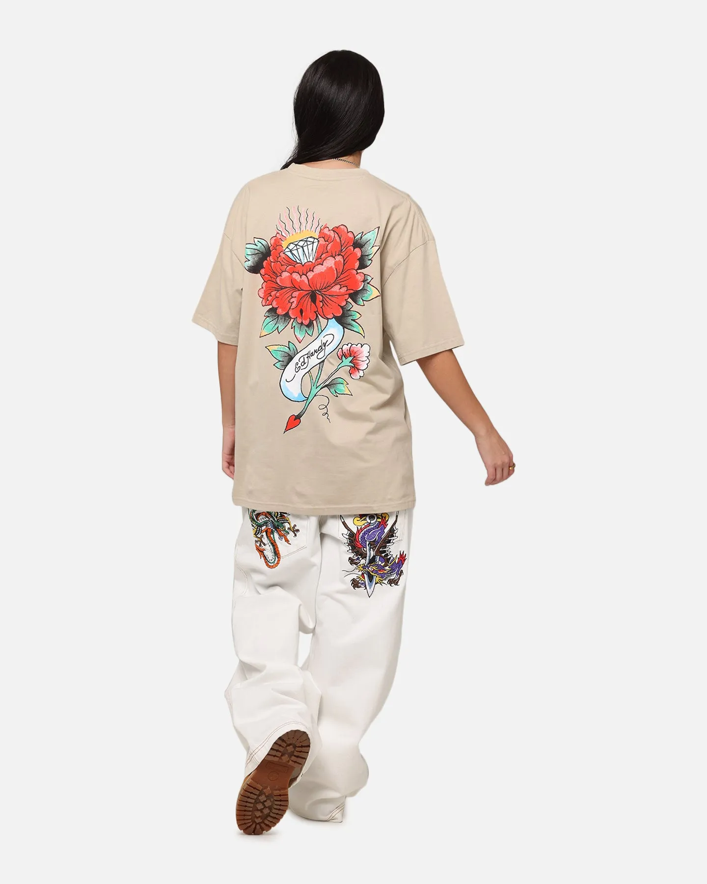 Ed Hardy Flourish Script T-Shirt Stone Yoga flexibility