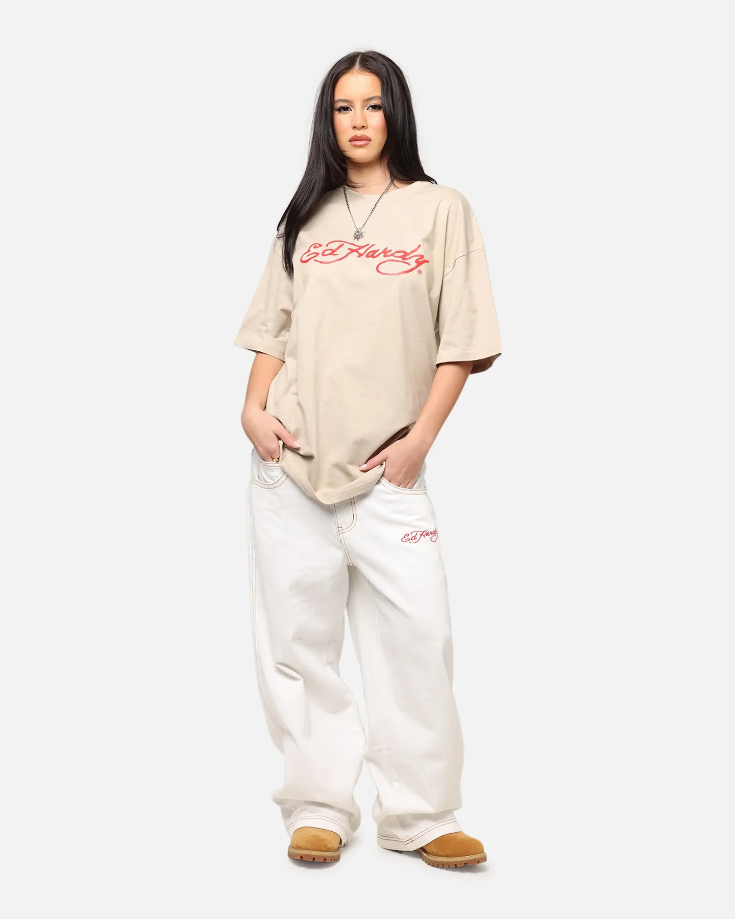 Ed Hardy Flourish Script T-Shirt Stone Summer Comfort