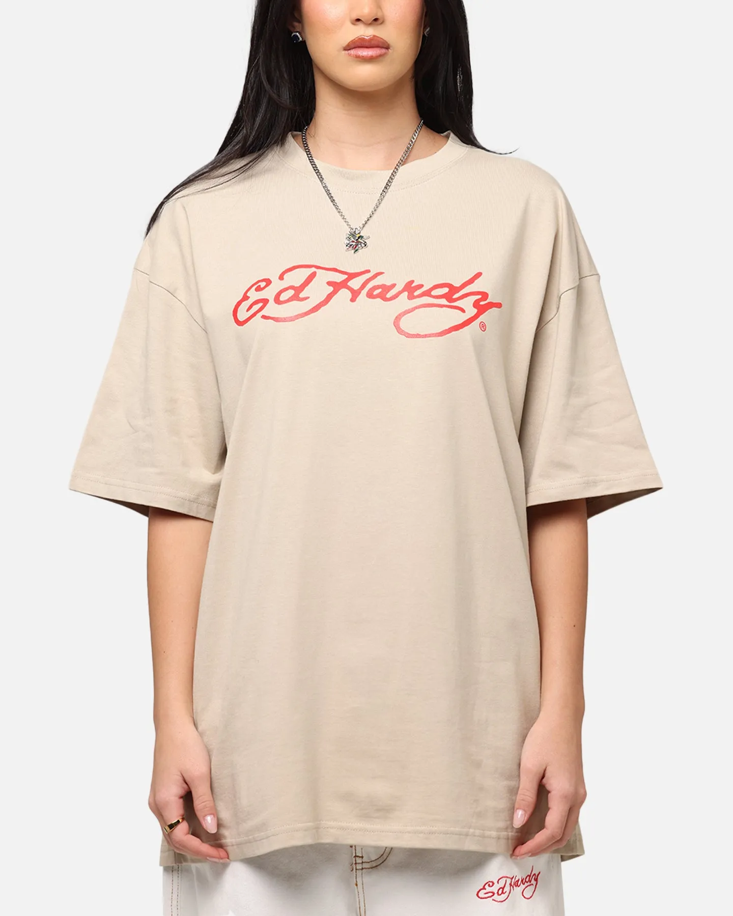 Ed Hardy Flourish Script T-Shirt Stone Comfy Fit Wear