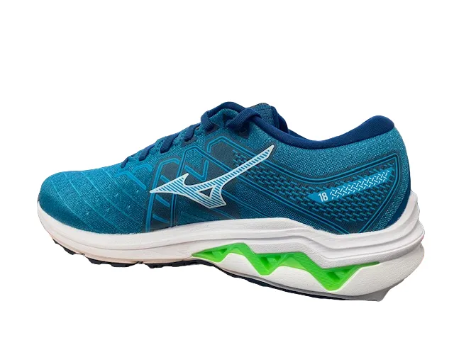 Mizuno scarpa da corsa da uomo Wave Inspire 18 J1GC224402 blu marocco bianco running endurance training reflective visibility