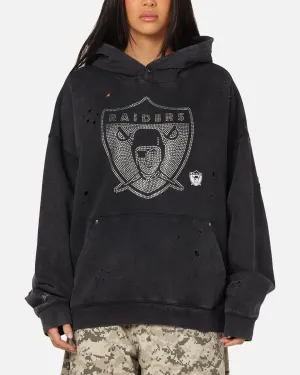 Mitchell & Ness Las Vegas Raiders Distressed Rhinestone Logo Hoodie Faded Black Sporty Edge Earth Tones