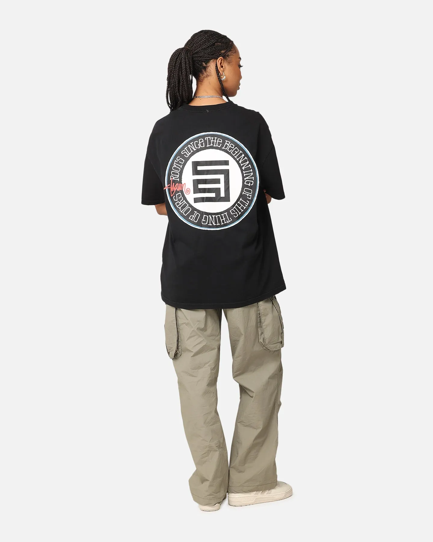 S Double Roots Dot T-Shirt Washed Black Teenager fashion