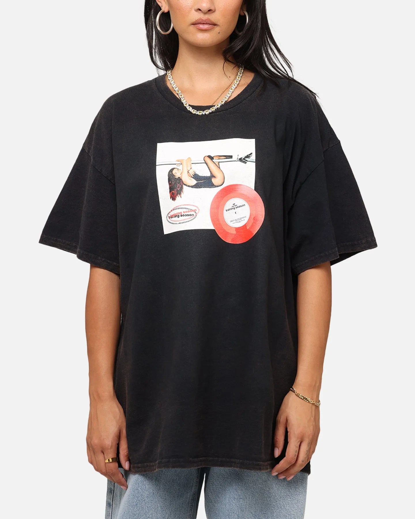 Dua Lipa Training Season T-Shirt Black Vintage Chic and Cozy Wear Active Lifestyle
