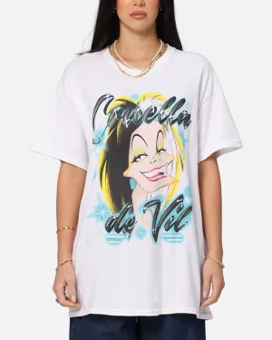 Light and Cozy Cozy and Soft Goat Crew Disney Cruella De Vil Airbrush T-Shirt White