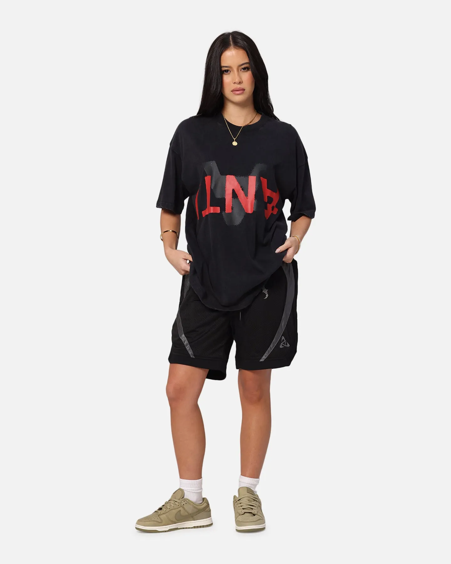 Comfy Top The Anti Order Echo Spray Drop Shoulder T-Shirt Black Acidwash