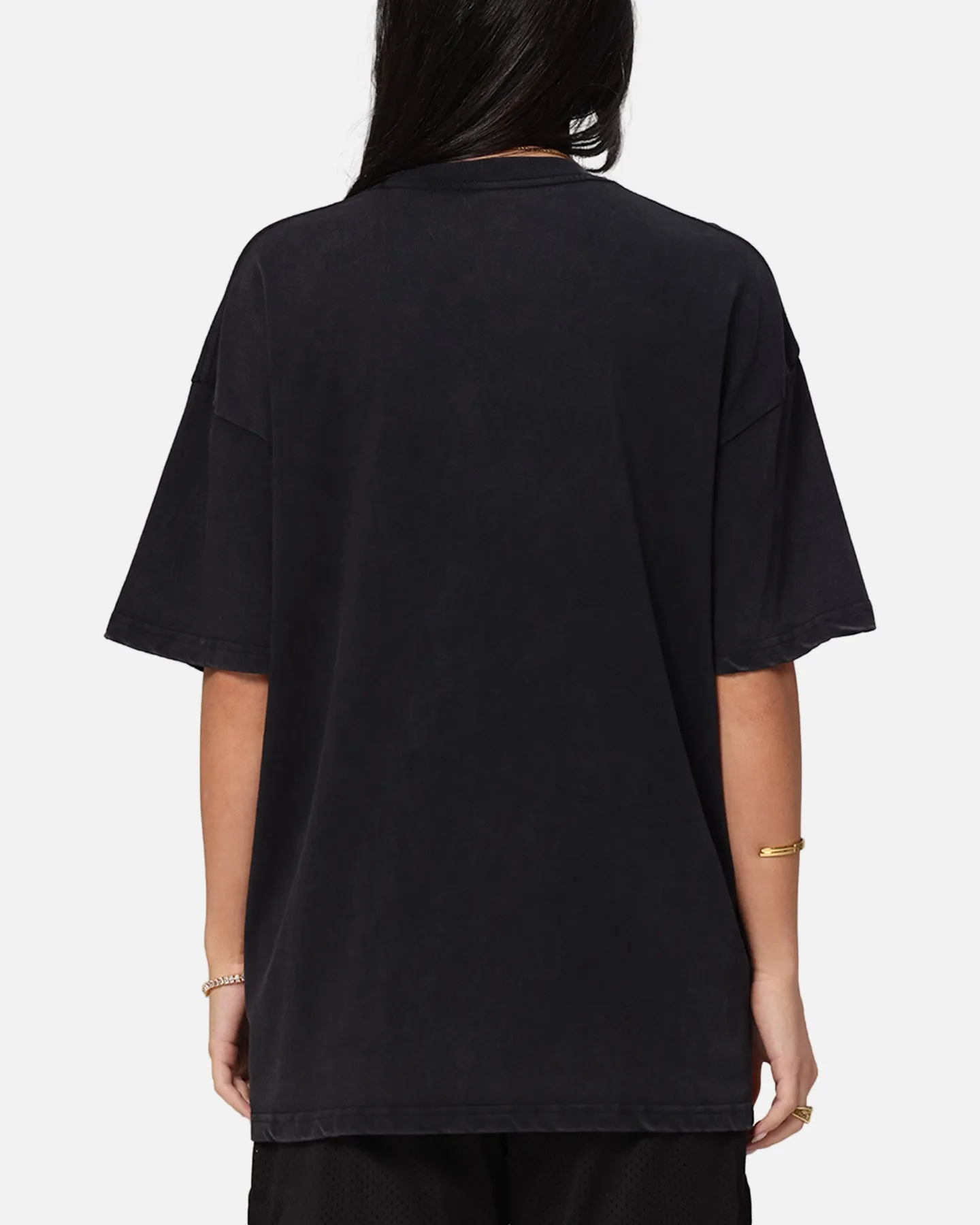 Floral Pattern The Anti Order Echo Spray Drop Shoulder T-Shirt Black Acidwash