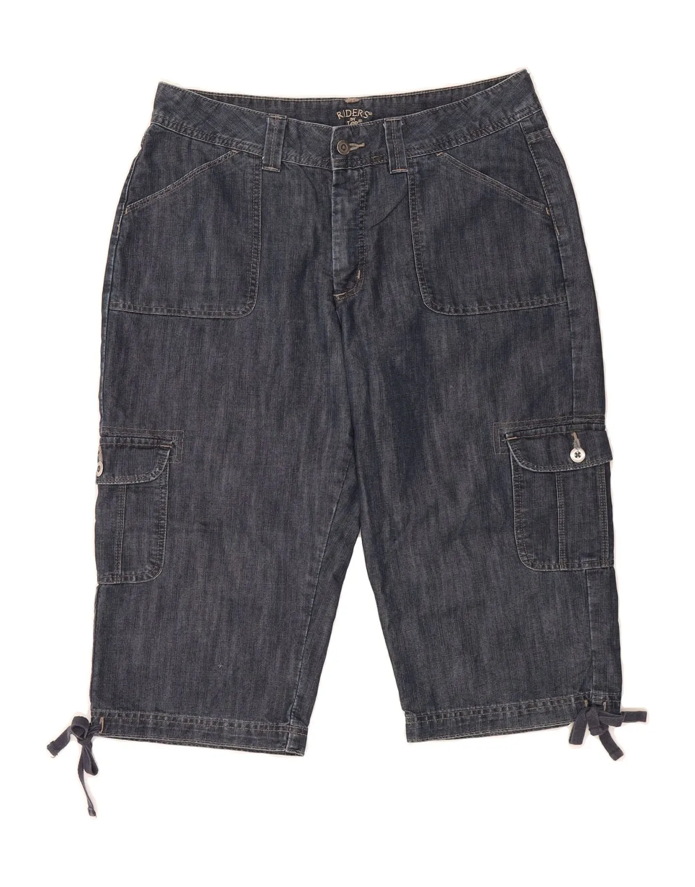 Minimal Waistband Beach Bound LEE Womens Riders High Waist Cargo Denim Shorts US 14 XL W34 Blue Cotton