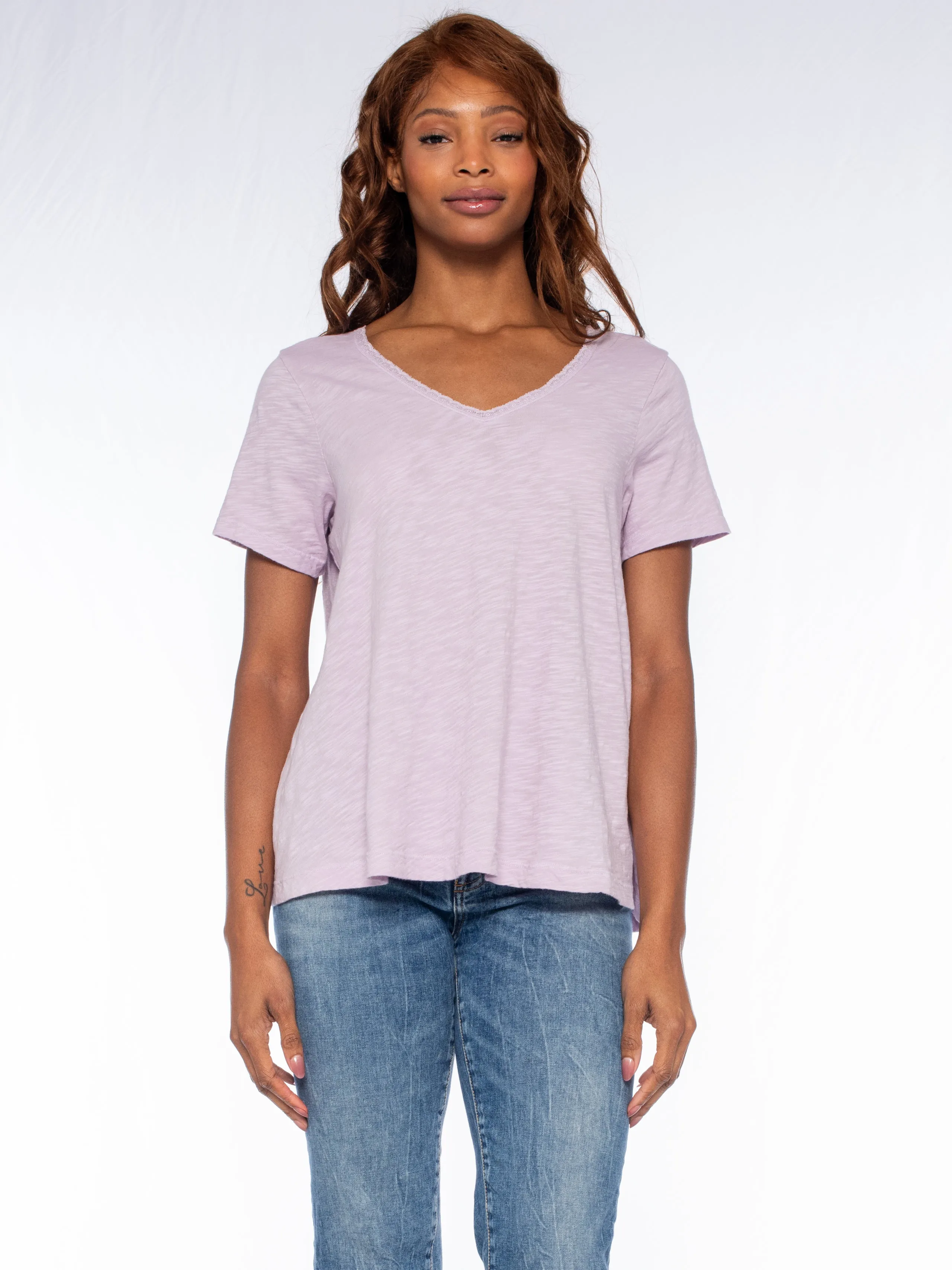 LayeringFriendly Lace Edge Double V-Neck Trapeze