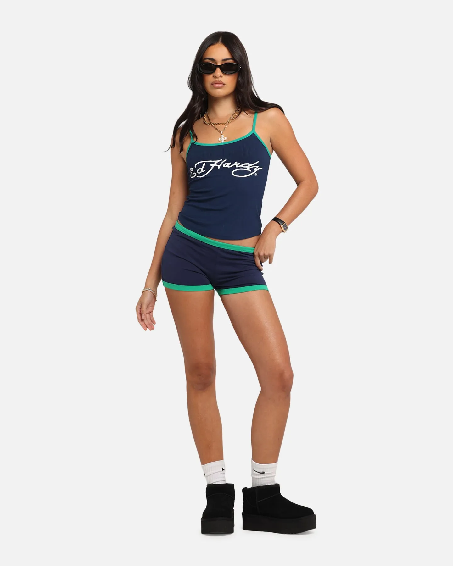 Sporty and Cool Casual Comfort Layer Ed Hardy Women's Logo Camo Singlet Navy/Green