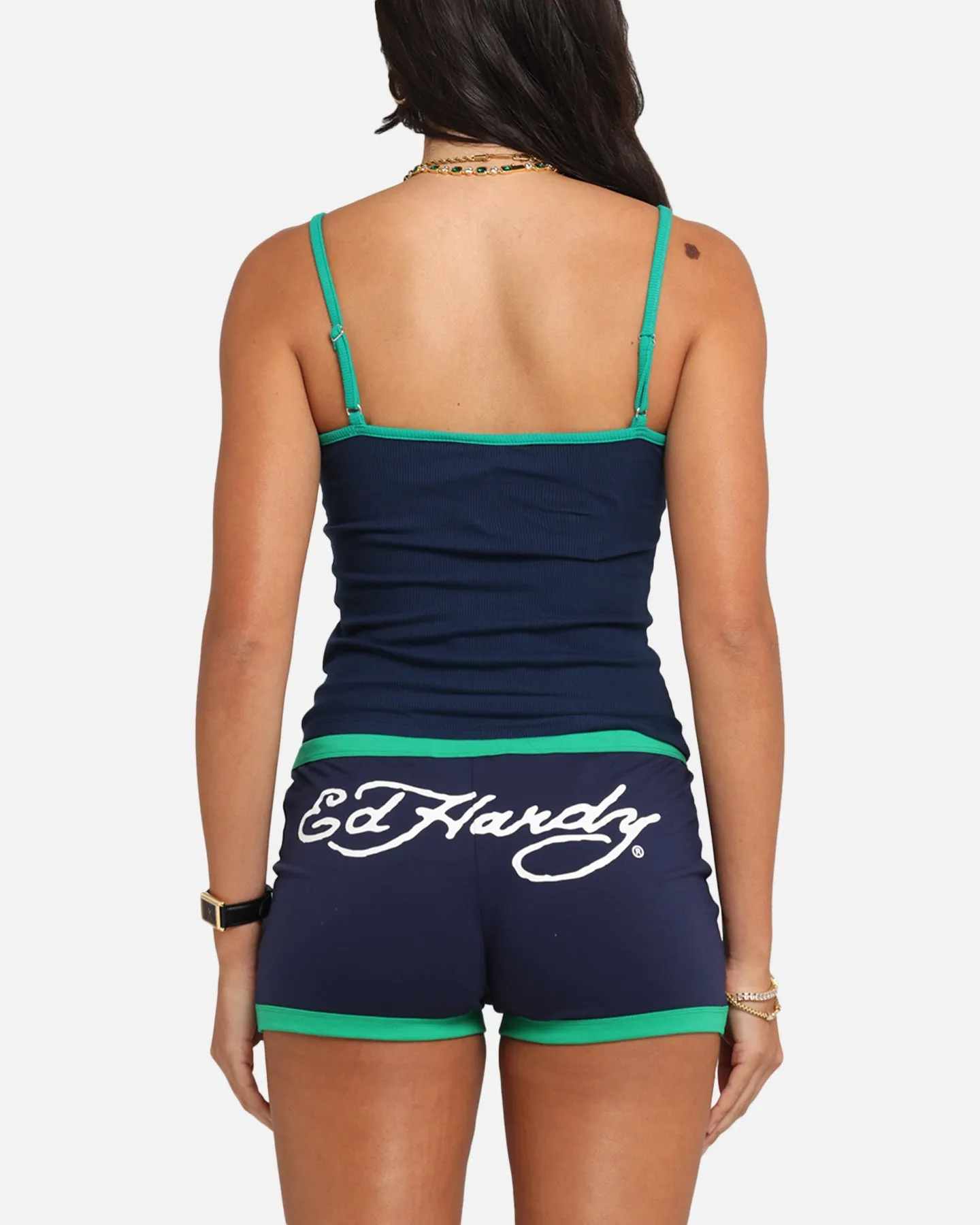 Ed Hardy Women's Logo Camo Singlet Navy/Green Hydrophobic coating Practical Comfort
