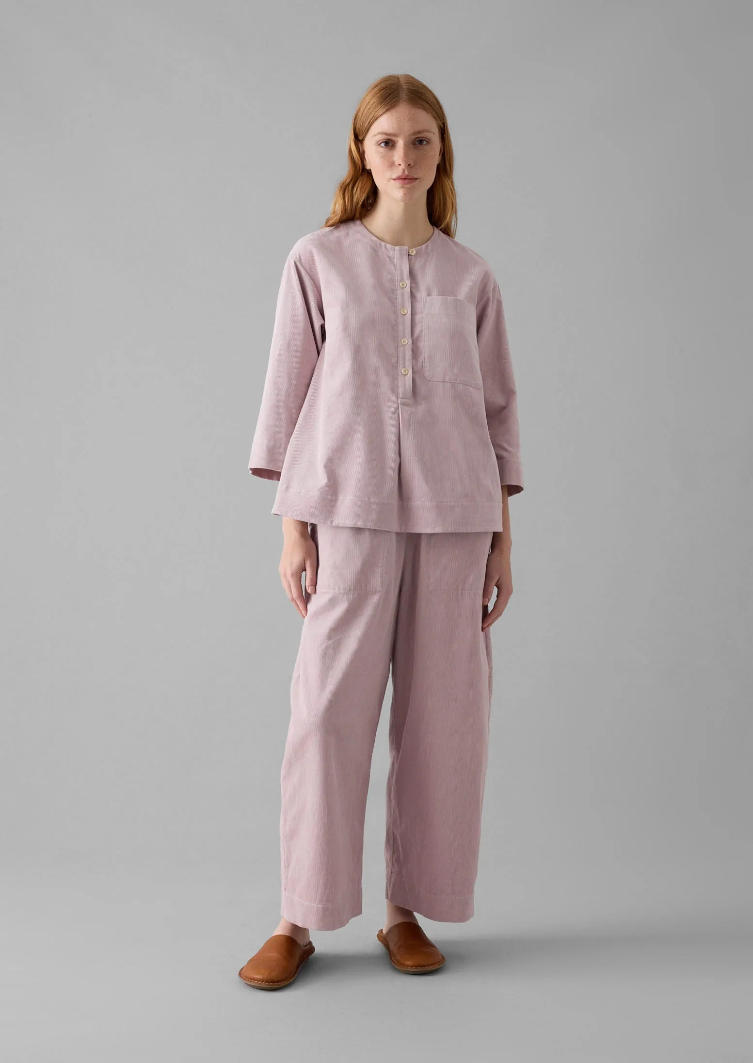 Organic Cord Barrel Leg Pants | Wood Lilac Casual Fit Design