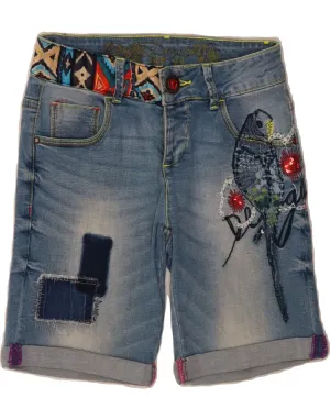 DESIGUAL Womens Graphic Denim Shorts W24 XS Blue Polyester Hot Weather Back pockets