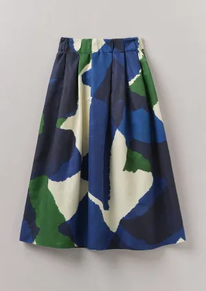 Athleisure Inspired Washi Print Linen Cotton Skirt | Ecru/Blue/Green