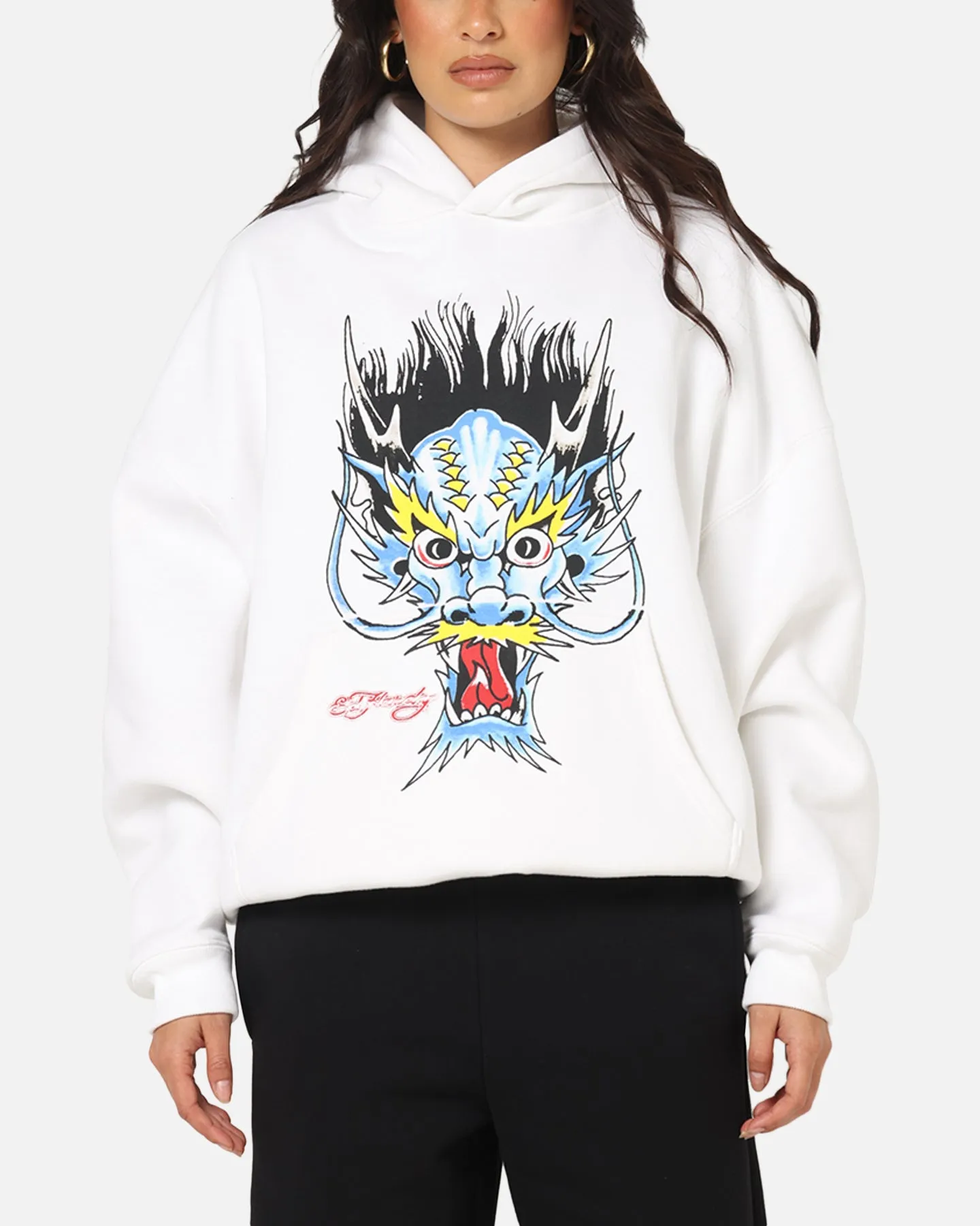 petite clothing 3D Sculpted Hood Ed Hardy Blue Dragon Hoodie White