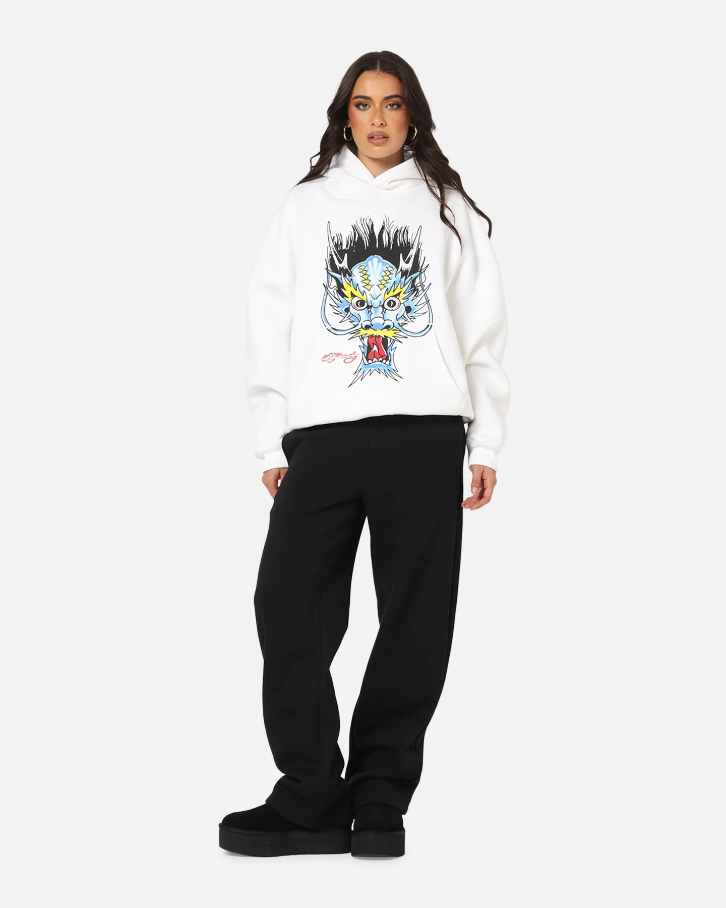 Ed Hardy Blue Dragon Hoodie White Sustainable Choice Leisure Wear