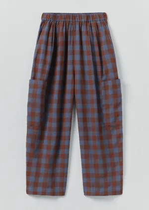 Mineral Check Linen Cotton Pants | Brown Ochre/Dark Cornflower Casual Comfort Fit NonRestrictiveCut