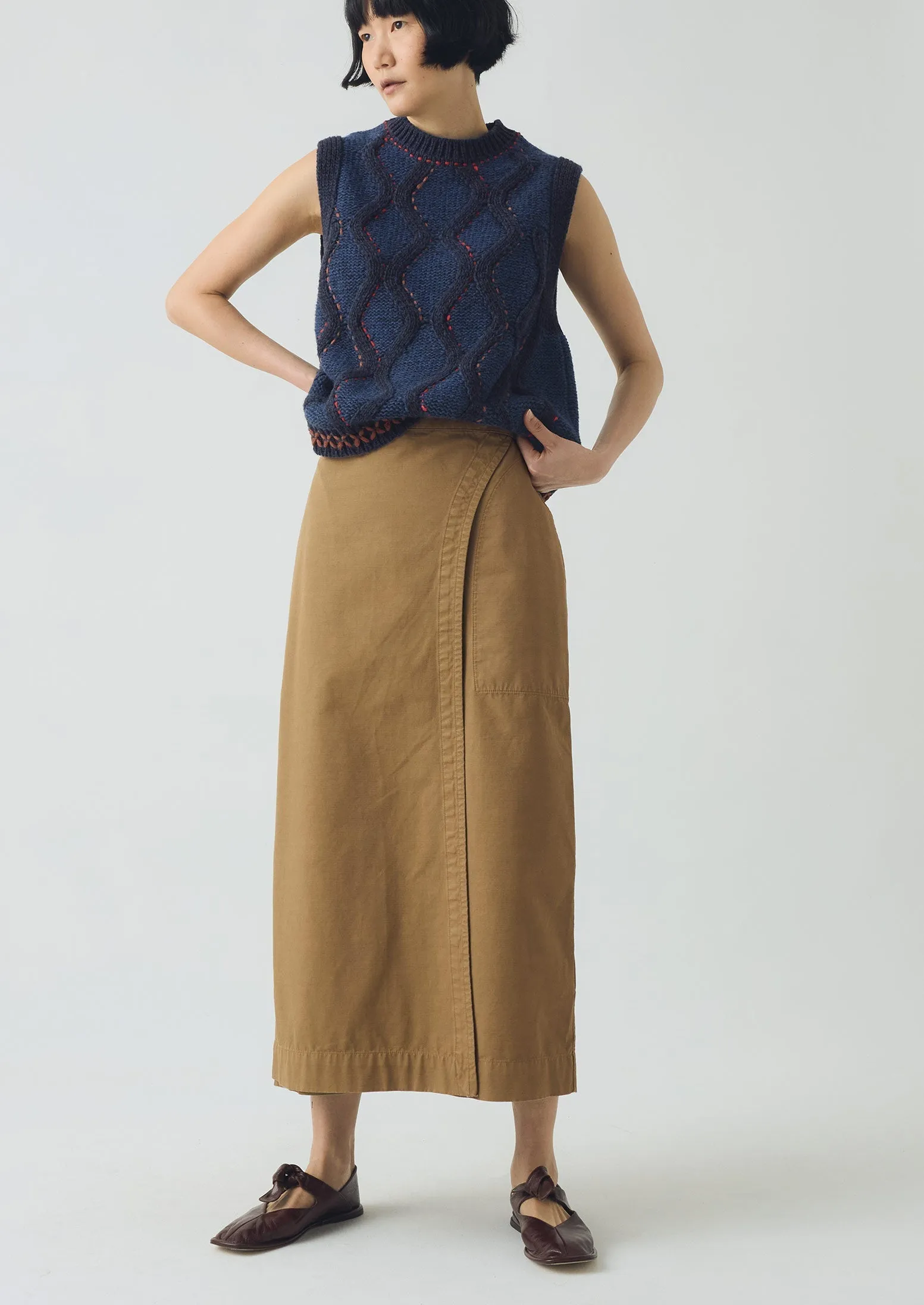 Cotton Wrap Straight Skirt | Warm Sand Tear Resistant