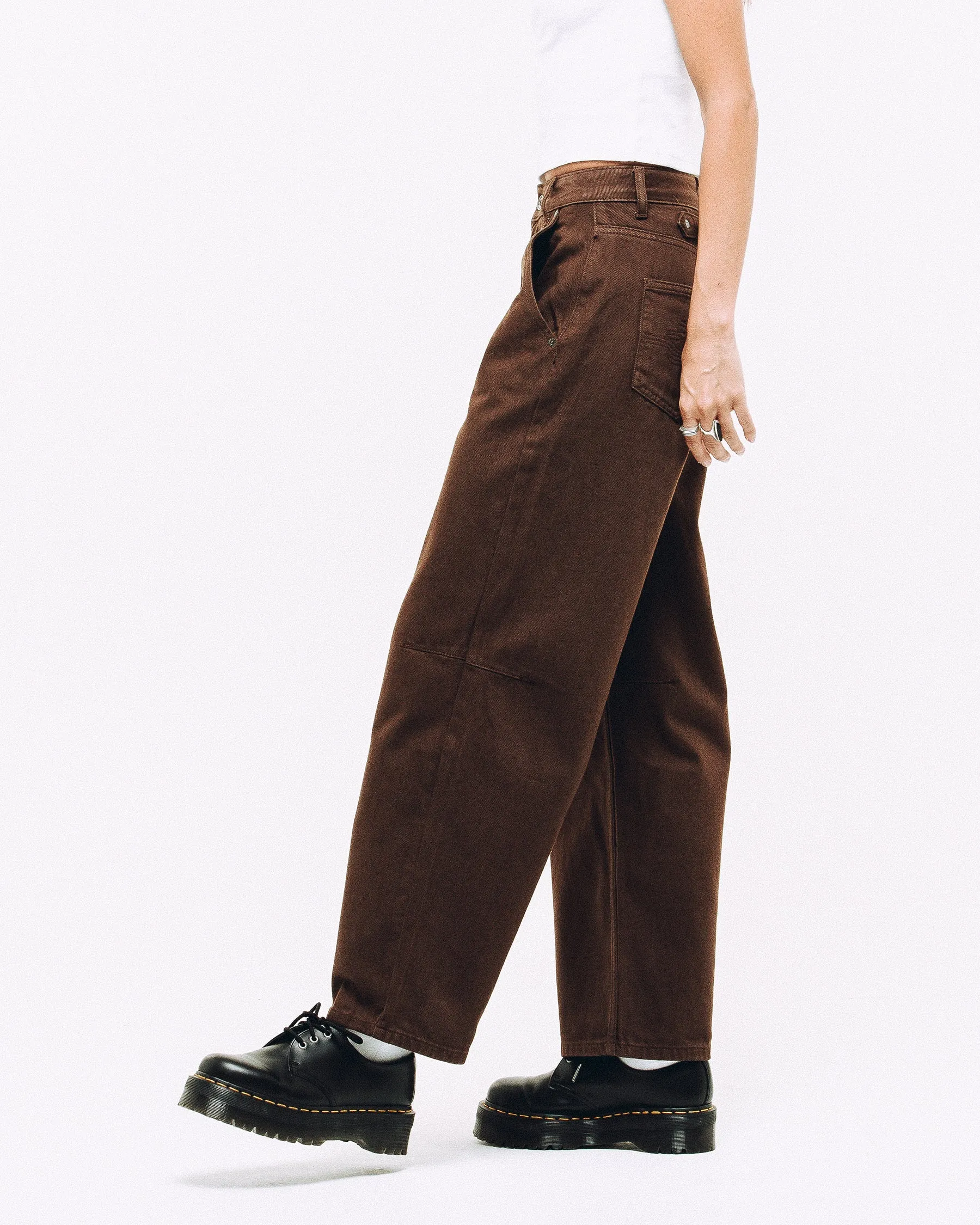Grace Barrel Leg Jean - Washed Brown Eco Friendly Fabric Soft Waist