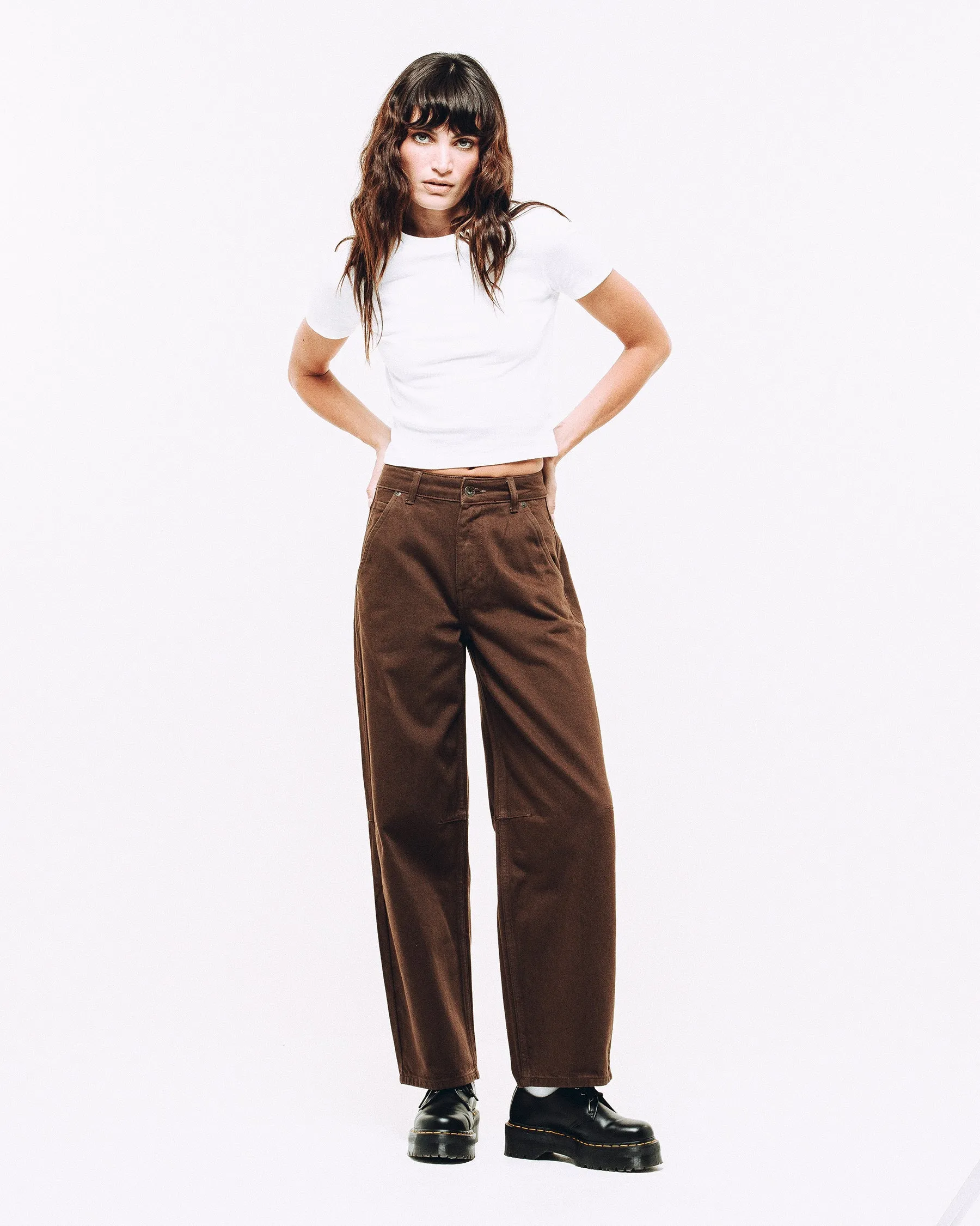 Side Pockets Grace Barrel Leg Jean - Washed Brown