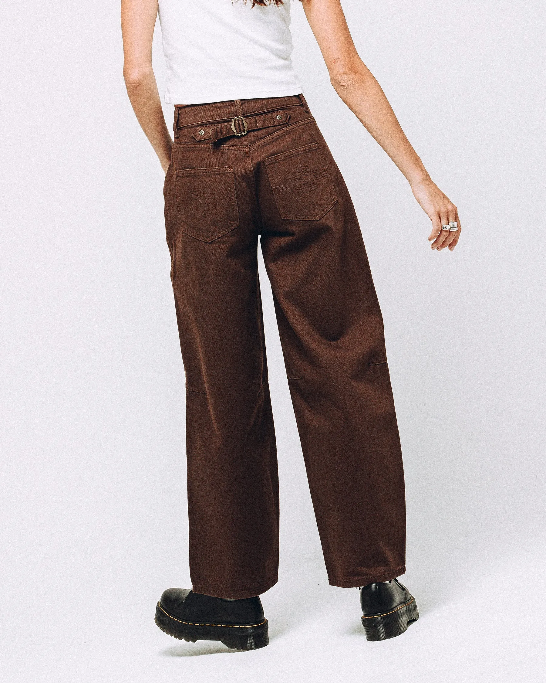 Grace Barrel Leg Jean - Washed Brown Belt loops Minimalist Look