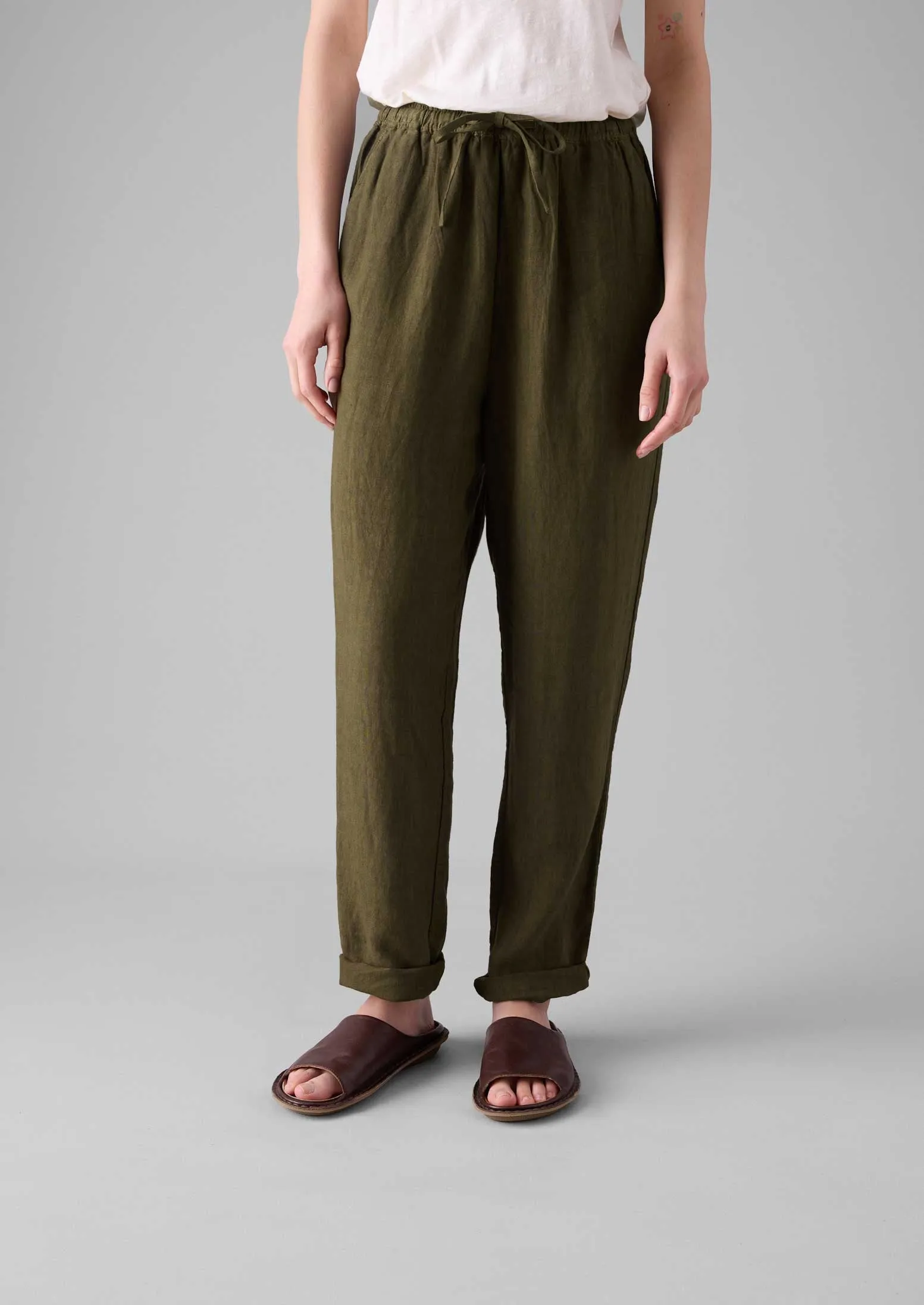 Light Fabric Flex Wear Garment Dyed Linen Pull On Pants | Pear
